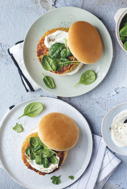 Chickpea Burgers with robiola cheese and Baby Spinach